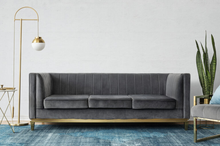 Chic mid-century modern luxury aesthetics living room with gray